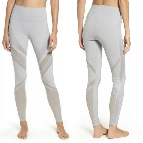 ALO Yoga Pants - ALO Yoga Women’s Sz S Epic High Waisted Alloy Silver Mesh Panels Gym Leggings